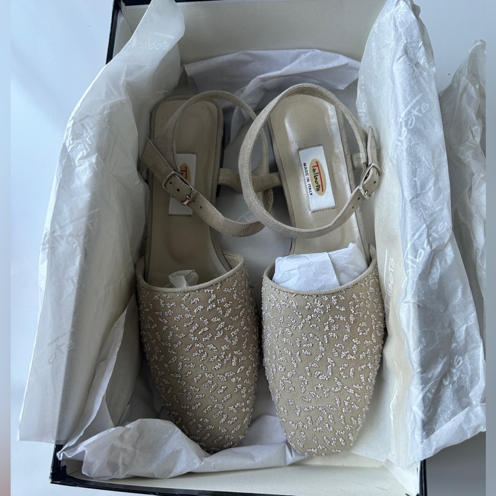 NEW Vintage Talbots Champagne Pia Beaded Leather Vero Cucio Flats Women’s 8 Box - Picture 3 of 9